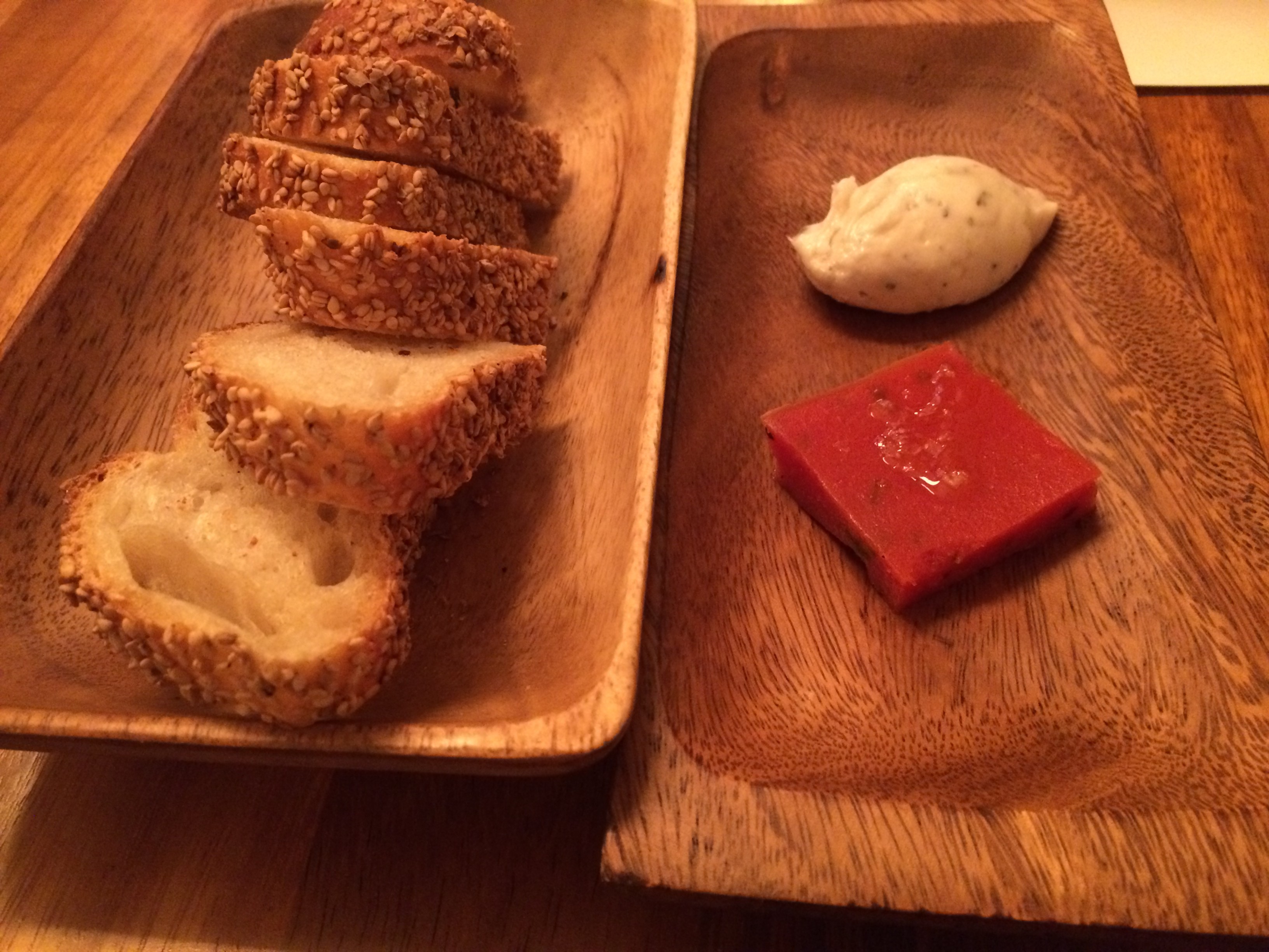 Seasame Bread With Lardo and Tomato Jam