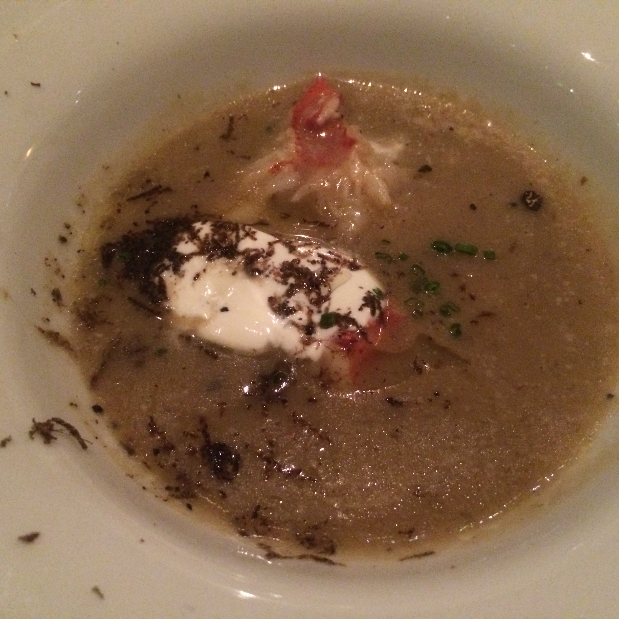 Sunchoke Soup with Lobster and Creme Fraiche