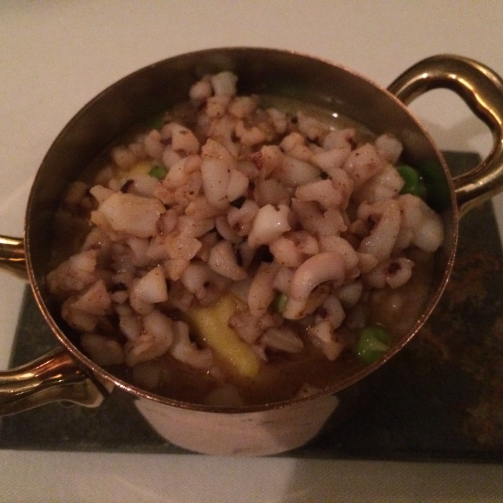 Mashed Potatoes With Fresh Peas, Calamari