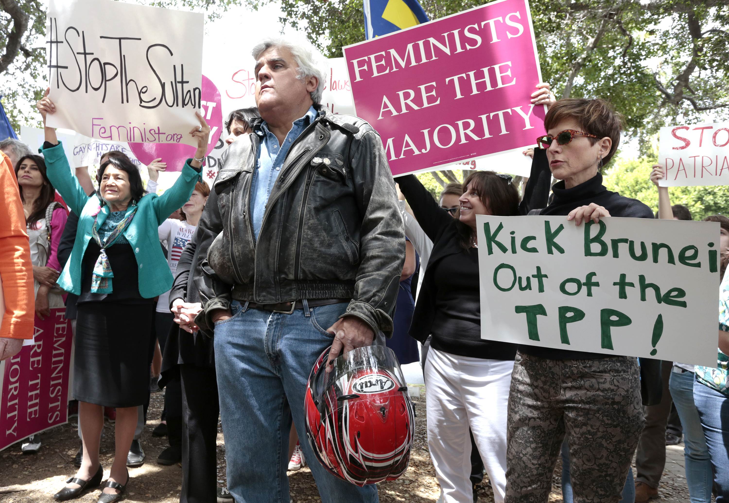 Jay Leno Attends Protest Against the Sultan of Brunei