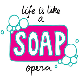 Image of soap bubbles around a bar of soap with the words "Life is like a soap opera"